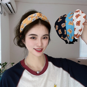 cookie饰品黄色蓝色可爱小熊打结宽边碎发显脸小短发发箍女减龄