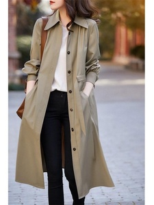奥特莱斯品牌专柜撤货韩版轻奢系带长款风衣女春秋外套卡其色大衣
