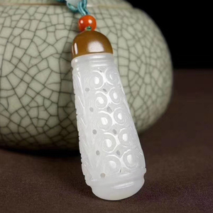 天然和田玉白玉镂空香囊吊坠情侣玉坠玉石项链毛衣链挂件男女玉佩