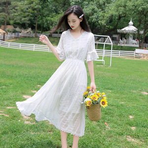 少女装仙女超仙白裙子初中学生连衣裙韩版高中女孩夏装甜美青少年