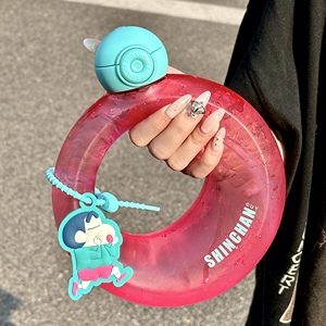 蜡笔小新水杯卡通女创意设计感甜甜圈圈水壶夏季学生塑料运动杯子
