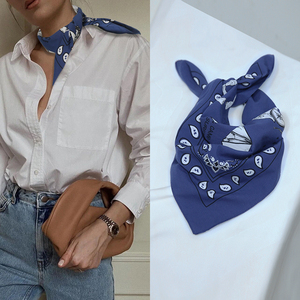 纯棉美式复古街头牛仔蓝做旧休闲款佩斯利腰果小方巾领巾头巾围巾