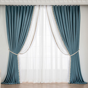 澳洲羊毛绒高级丝绒布法式优雅遮光窗帘客厅卧室灰蓝色窗帘布成品