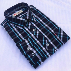 粗布风情 新款纯棉老粗布衬衫男款长袖全棉格子男士衬衣 透气吸汗
