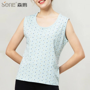 森鹅纯棉背心正品妈妈款宽松套头小碎花印花内衣外穿21001