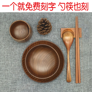 防摔木碗大号 日式婴儿童宝宝碗小 实木米饭碗木制餐具酸枣木套装