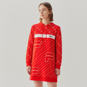 斐乐卫衣女装时尚大logo卫衣女连帽女式长款连帽卫衣裙女