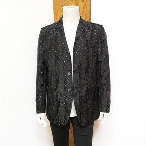 eziouomo/衣吉奥西服男装潮流秋季休闲小领单西黑蓝点上衣外套