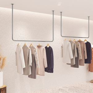 服装店展示架不锈钢银色吊顶悬挂陈列架衣架吊架上墙吊环女装货架