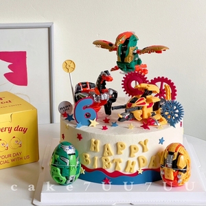 咖宝车神恐龙蛋蛋糕装饰摆件变形蛋壳恐龙儿童男孩生日装扮插件