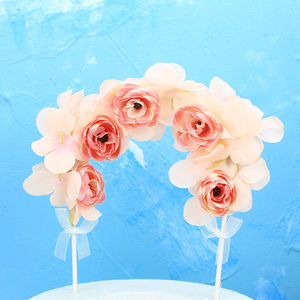 微果烘焙用品蛋糕装饰摆件花环粉红玫瑰花甜美花朵插牌拱门花环