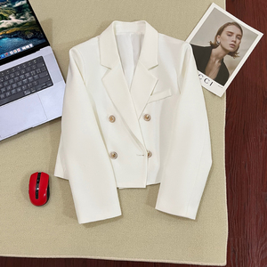 2024年春秋新款韩版西装外套女流行显瘦炸街超短款小个子白色西服