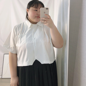 2022夏季新款胖mm200斤大码日系jk制服衬衫宽松短袖短款上衣女装