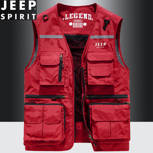 JEEP SPIRIT 春秋马甲背心外套钓鱼多口袋户外登山中老年男装坎肩