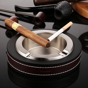 雪茄烟缸金属创意时尚个性精品真皮大烟灰缸送礼广告定制