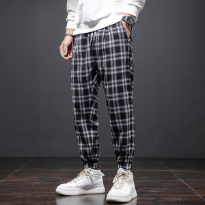 黑白格子裤男日系方格子宽松长裤男士休闲直筒九分潮牌男裤春秋款