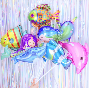 小号迷你海洋生物蓝色主题动物造型装饰气球鲨鱼海豚龙虾儿童生日