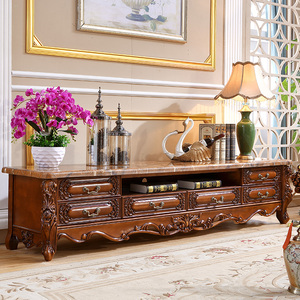 欧式实木电视机柜2.2米美式地柜复古客厅家用视听柜新款奢华矮柜