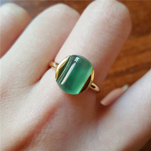 汉桑原创翡翠戒指女天然冰种翡翠起荧光马鞍镶嵌18k金玉戒指指环