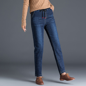 桑蚕丝牛仔裤女加厚保暖蚕丝棉裤加绒高腰冬季外穿弹力烟管哈伦裤