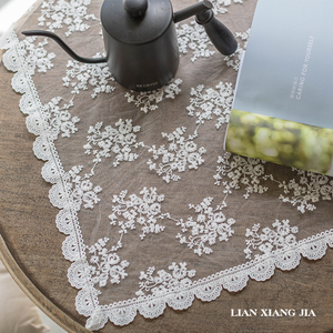 白色蕾丝法式花卉图案餐桌布盖布正方形盖巾防尘杯垫拍照背景道具