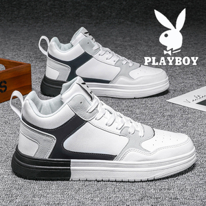 花花公子男鞋夏款透气厚底高帮小白鞋子男款运动增高休闲板鞋潮鞋