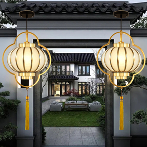 太阳能阳台吊灯现代简约结婚户外小中国风别墅全铜大红一对灯笼