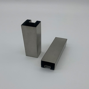 304不锈钢楼梯扶手单槽拉丝方槽夹玻璃管装饰双槽圆管椭圆凹槽管