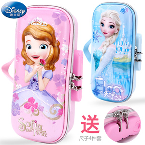 迪士尼公主密码锁笔盒女生苏菲亚儿童大容量手提创意文具盒可爱女孩新款儿童大容量冰雪