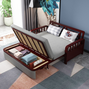 可折叠实木沙发床两用推拉多功能储物 单双人小户型客厅书房新款