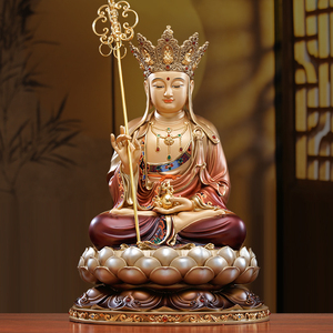 台湾纯铜地藏王菩萨家用供奉地藏菩萨佛像彩绘铜佛像娑婆三圣摆件