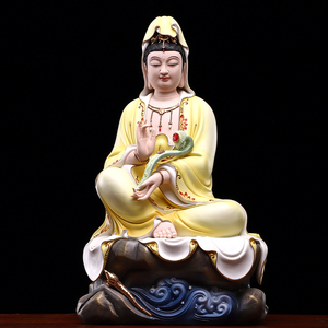 圆通佛具德化瓷如意观音佛像家用客厅供佛摆件陶瓷自在观世音佛像