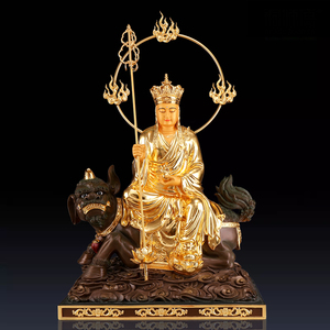 台湾手工贴金坐骑地藏菩萨佛像摆件闵公道明纯铜火焰谛听供奉摆件