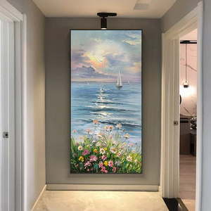 手绘油画进门入户玄关装饰画现代简约客厅走廊过道挂画竖版风景画