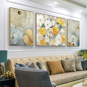 美式油画客厅沙发背景墙挂画高档现代大气三联画简美卧室挂画花卉
