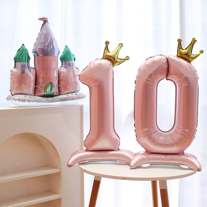 42寸带底座站立大号粉色数字气球生日装饰场景布置男女孩周岁拍照