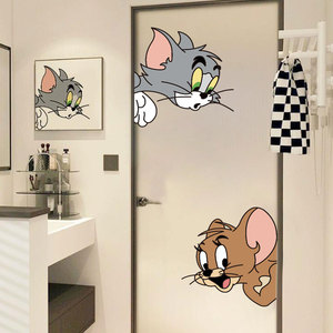 浴室贴纸门贴可爱家用卫生间马桶贴瓷砖居家贴画卡通猫和老鼠墙贴
