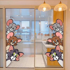 猫和老鼠厨房推拉门装饰贴纸卫生间玻璃防水防撞贴画浴室装饰门贴