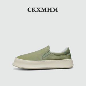 CKXMHM夏季男士冰丝布鞋绿色清爽透气厚底乐福鞋一脚蹬套脚懒人鞋
