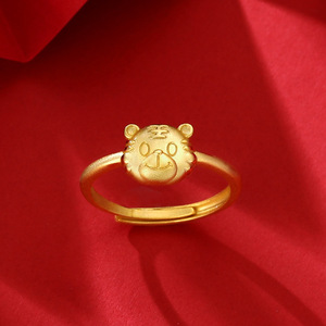 周大福星虎年开口虎戒指沙金卡通小萌虎本命年生肖虎情侣节日礼物