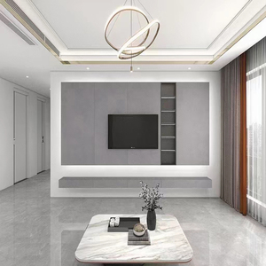 定制悬空哑光岩板电视背景墙客厅大理石瓷砖奶油简约素色背景墙