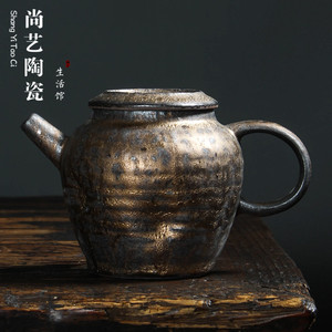 日式手工无釉茶壶原矿粗陶家用陶瓷泡茶壶功夫茶具禅意复古泡茶器