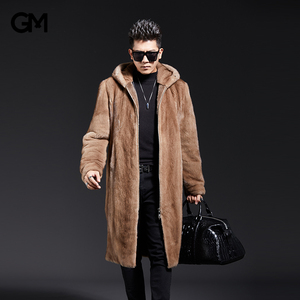 gm皮草进口水貂nafa帕斯条整貂皮大衣男冬季连帽裘皮外套长款新款