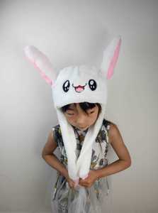儿童保暖同款兔耳朵帽会动的帽子网红兔帽兔毛秋冬毛绒可爱气囊帽