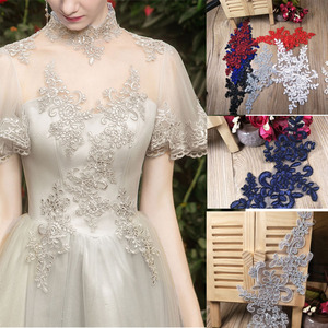 婚纱刺绣贴花片对花 手工DIY新娘头饰品材料 白红黑蕾丝服装辅料