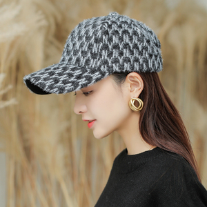 加长帽檐 棒球帽韩版春秋帽子女冬季字母 黑色格子百搭遮阳鸭舌帽