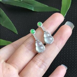 s925纯银镶嵌白冰玉髓耳坠葫芦蛋面水润冰透肉细大气百搭款