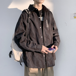 夏秋港仔衬衫男士港风日系文艺男长袖潮宽松大码衬衣韩系风格穿搭