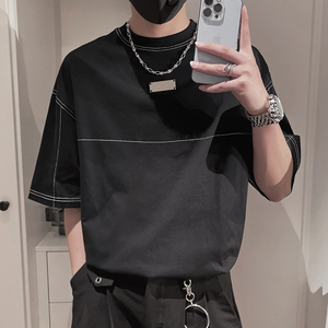 潮牌t恤男网红高级感痞帅黑色简约短袖休闲潮流ins百搭男装上衣服