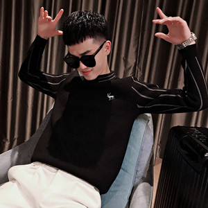 精神小伙假俩件毛衣男韩版潮流个性痞帅男装打底领男士休闲针织衫